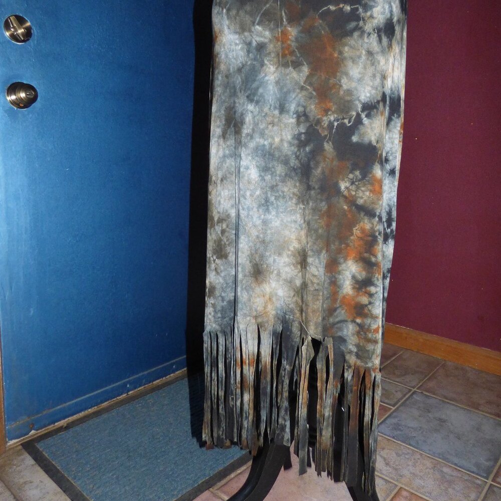 QUIRKY GOTH BOHO HIPPY TIE DYE MULTI COLOR FRINGE MAXI SKIRT XL - Picture 4 of 8